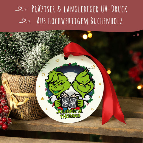 Christbaumschmuck aus Holz - Grinch - Weihnachtsanhänger mit Namen