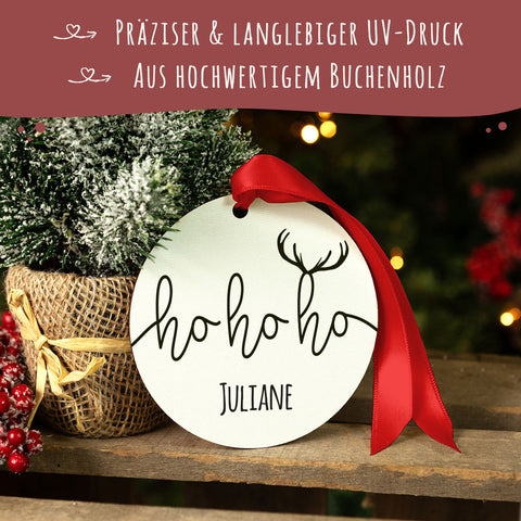 Christbaumschmuck aus Holz - Hohoho - Weihnachtsanhänger mit Namen