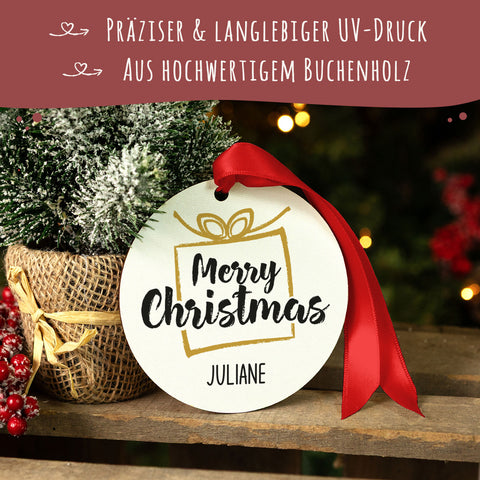 Christbaumschmuck aus Holz - Merry Christmas - Weihnachtsanhänger mit Namen