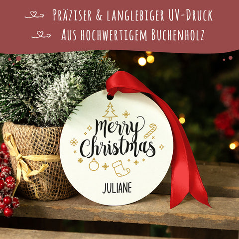 Christbaumschmuck aus Holz - Merry Christmas - Weihnachtsanhänger mit Namen