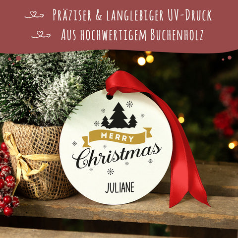 Christbaumschmuck aus Holz - Merry Christmas - Weihnachtsanhänger mit Namen