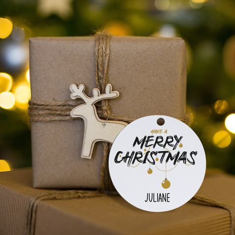 Christbaumschmuck aus Holz - Merry Christmas - Weihnachtsanhänger mit Namen