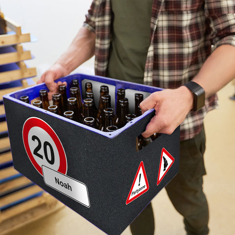 DIY Bierkasten Banderole mit 24 Deckelaufklebern - Verkehrszeichen