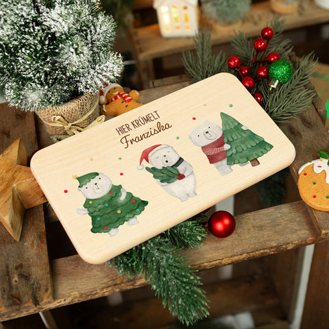 Frühstücksbrettchen zu Weihnachten - Eisbären - personalisiert mit Name