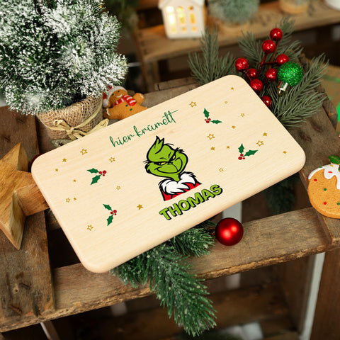 Frühstücksbrettchen zu Weihnachten - Grinch - personalisiert mit Name