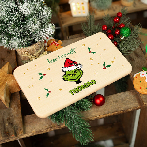 Frühstücksbrettchen zu Weihnachten - Grinch - personalisiert mit Name