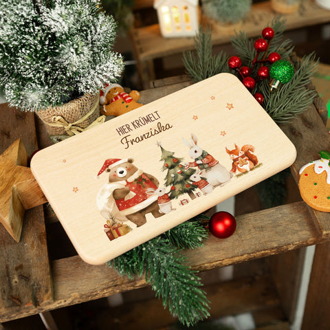 Frühstücksbrettchen zu Weihnachten - Pullovertiere - personalisiert mit Name