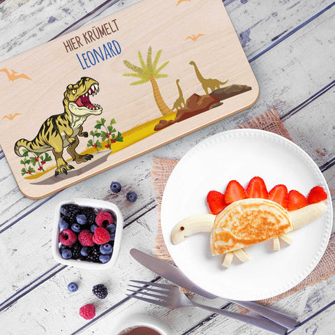 Frühstücksbrettchen mit Druckmotiv & Name - T-Rex Design