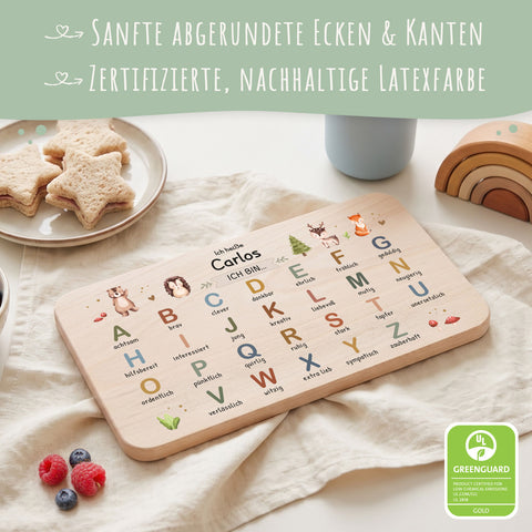 Frühstücksbrettchen mit Druckmotiv & Name - ABC Waldtiere