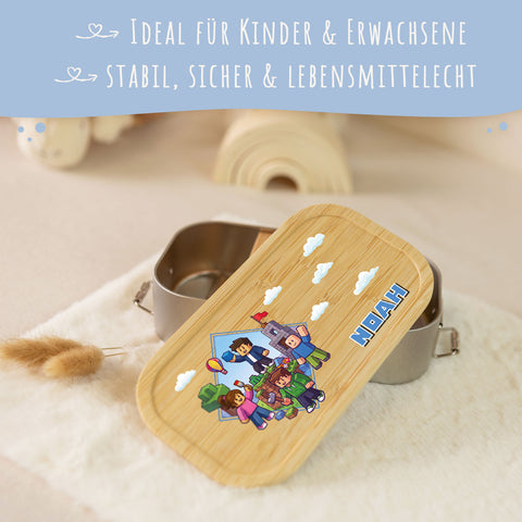 Brotdose mit Deckel für Kinder mit UV-Druck im "Blockhelden" Design
