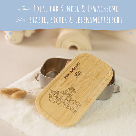 Brotdose mit graviertem Deckel für Kinder im "Einhorn" Design