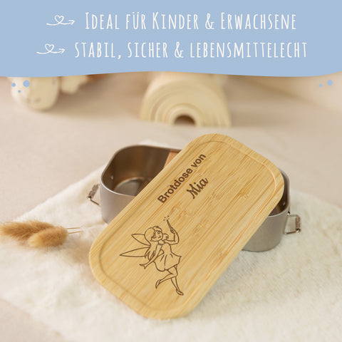 Brotdose mit graviertem Deckel für Kinder im "Fee" Design