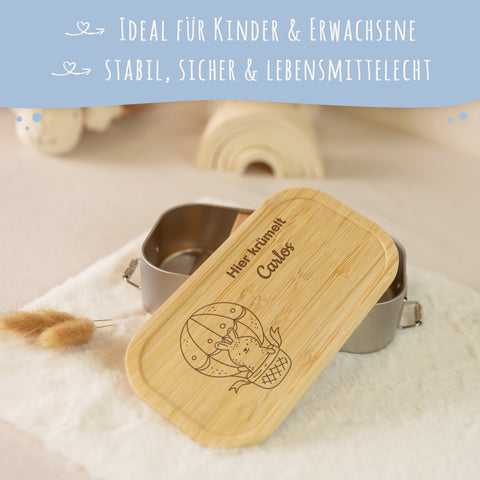 Brotdose mit graviertem Deckel für Kinder im "Hase im Ballon" Design