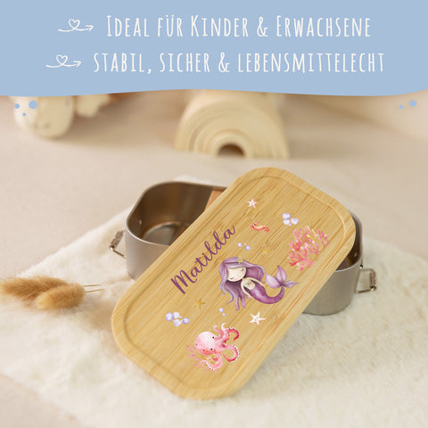 Brotdose mit Deckel für Kinder mit UV-Druck im "Meerjungfrau" Design