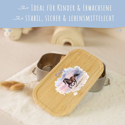 Brotdose mit Deckel für Kinder mit UV-Druck im "Pferd" Design