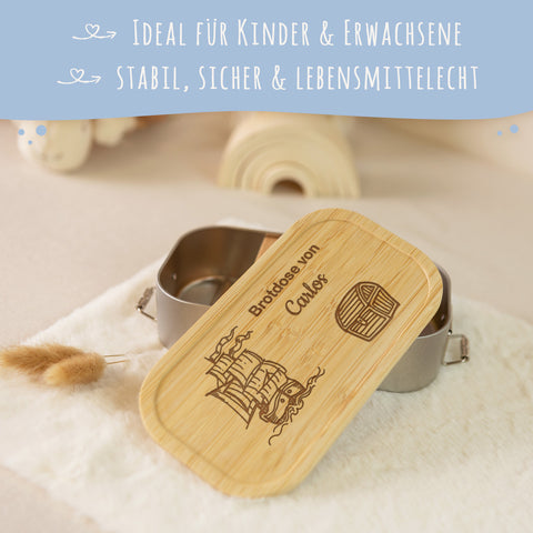 Brotdose mit graviertem Deckel für Kinder im "Piraten" Design