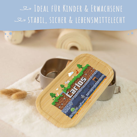 Brotdose mit Deckel für Kinder mit UV-Druck im "Pixelerde" Design