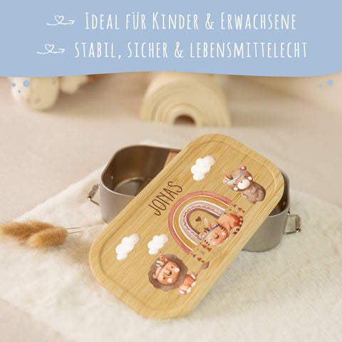 Brotdose mit Deckel für Kinder mit UV-Druck im "Regenbogen Indianer" Design