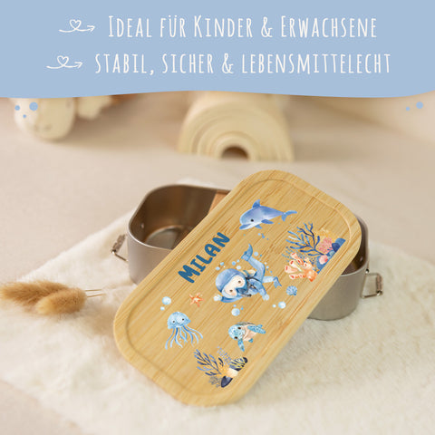 Brotdose mit Deckel für Kinder mit UV-Druck im "Taucher" Design