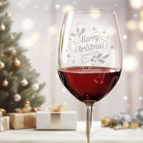 Leonardo Weinglas mit Gravur - Merry Christmas Swirls