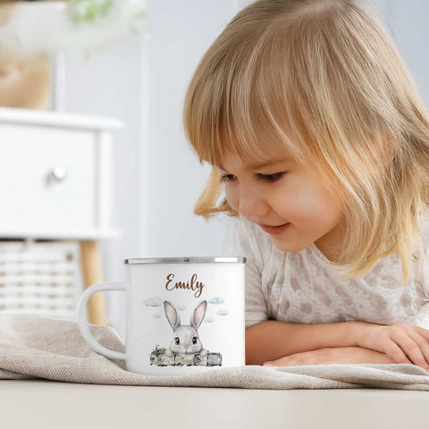 Emaille Tasse für Kinder - Frohe Ostern - Versch. Motive - Personalisiert mit Namen