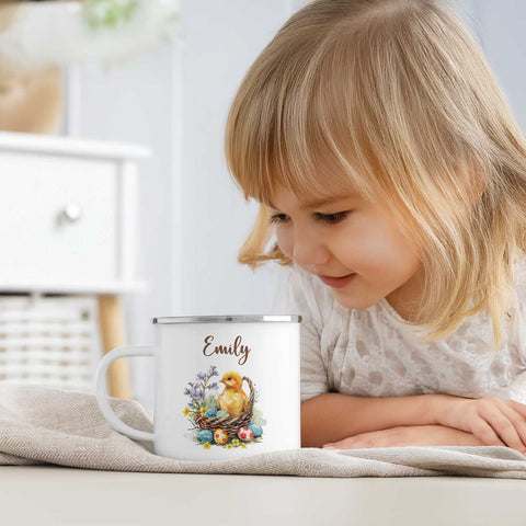 Emaille Tasse für Kinder - Frohe Ostern - Versch. Motive - Personalisiert mit Namen