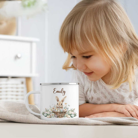 Emaille Tasse für Kinder - Frohe Ostern - Versch. Motive - Personalisiert mit Namen