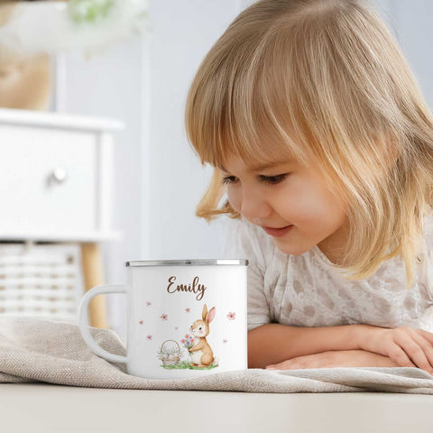 Emaille Tasse für Kinder - Frohe Ostern - Versch. Motive - Personalisiert mit Namen