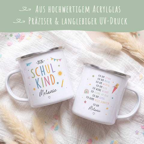 Emaille Tasse für Kinder - Mutmacher - Personalisiert mit Namen