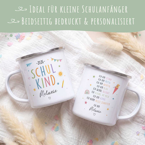 Emaille Tasse für Kinder - Mutmacher - Personalisiert mit Namen