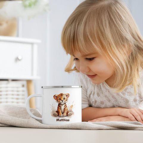 Emaille Tasse für Kinder - Tiere - Personalisiert mit Namen