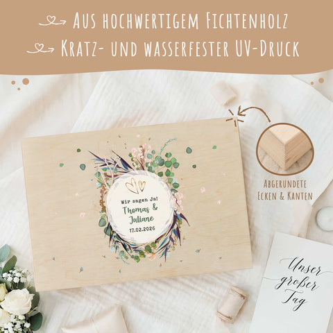 Erinnerungskiste mit UV-Druck im Flower Wedding Design - Personalisiertes Geschenk zur Hochzeit