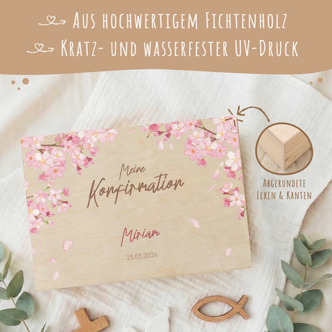 Bedruckte Erinnerungskiste zur Kommunion & Konfirmation - Kirschblüten