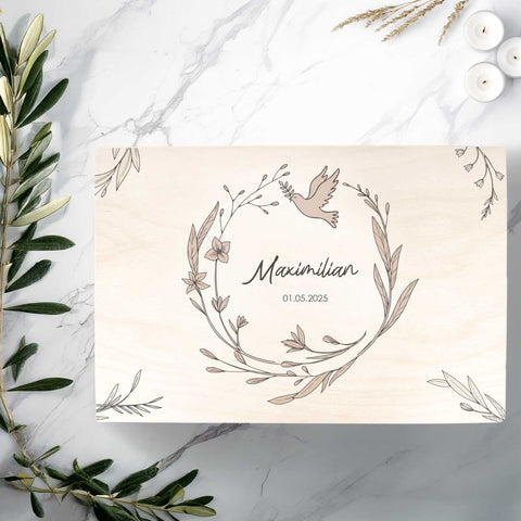 Bedruckte Erinnerungskiste zur Kommunion & Konfirmation - Kranz Minimal