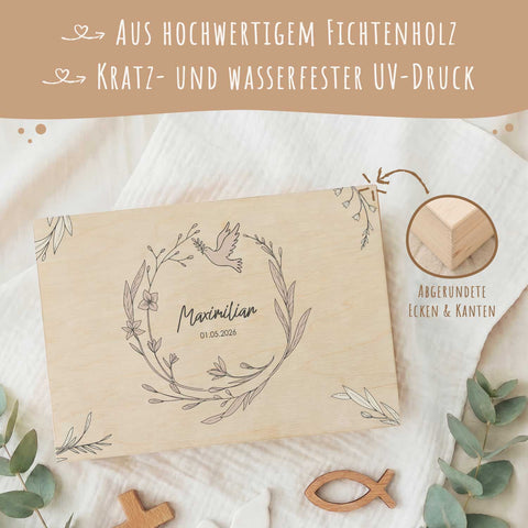 Bedruckte Erinnerungskiste zur Kommunion & Konfirmation - Kranz Minimal