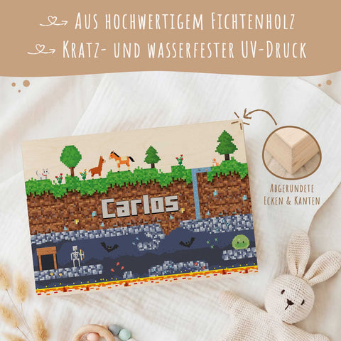 Erinnerungskiste für Kinder mit UV-Druck im Pixelerde Design