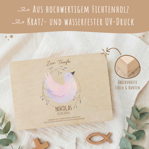 Bedruckte Erinnerungskiste zur Taufe - Taube