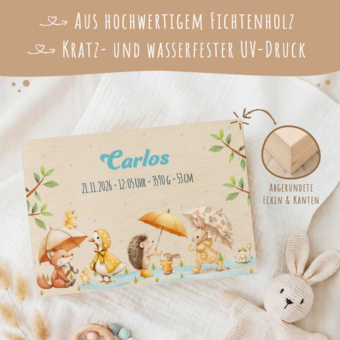 Erinnerungskiste für Kinder mit UV-Druck - Tiere im Regen