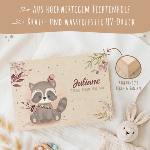 Erinnerungskiste für Kinder mit UV-Druck im Waschbär Design