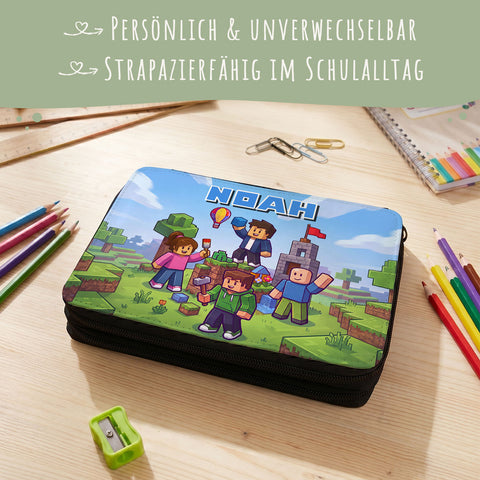 Bedruckte Federmappe für Kinder - Blockhelden - Personalisiert mit Name