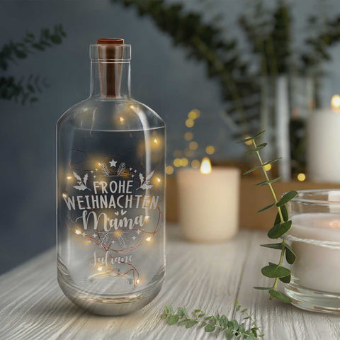 Flaschenlicht mit LED-Lichterkette im Frohe Weihnachten Mama Design - Personalisiert mit Namen