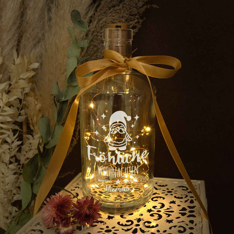 Flaschenlicht mit LED-Lichterkette im Fröhliche Weihnachten Santa Design - Personalisiert mit Namen