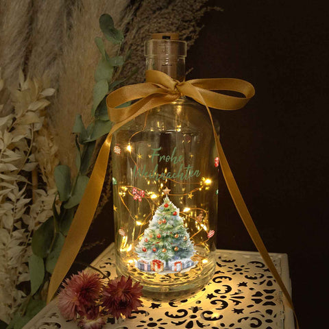 Flaschenlicht mit LED-Lichterkette und UV Druck - Weihnachtsbaum Design - Weihnachtsdekoration