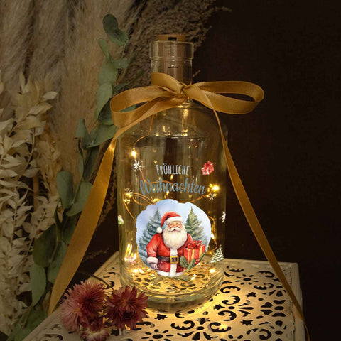 Flaschenlicht mit LED-Lichterkette und UV Druck - Weihnachtsmann Design