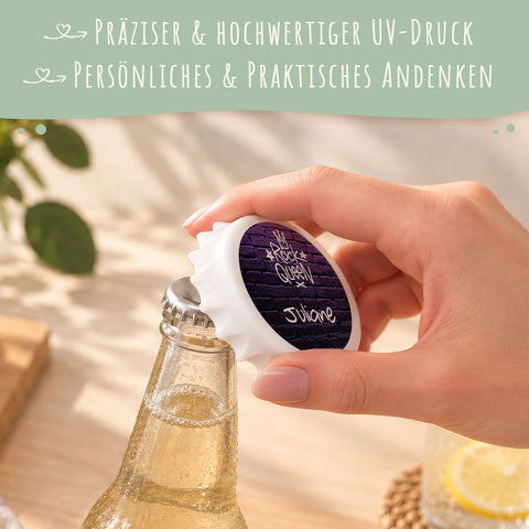 Flaschenöffner mit UV Druck - Rock Design - Personalisiert mit Namen