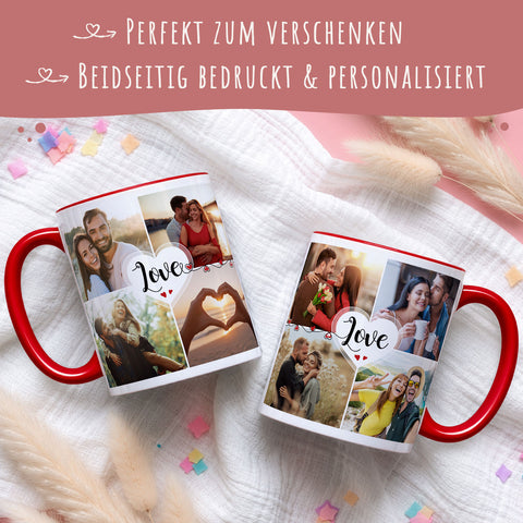 Bedruckte Tasse mit dem Spruch Love und 8 eigenen Fotos