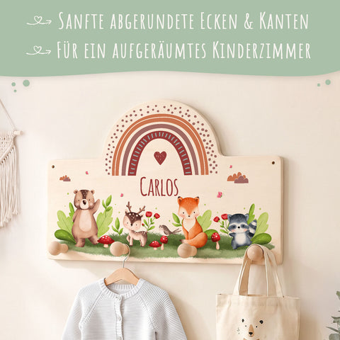 Personalisierte Garderobe fürs Kinderzimmer - Tiergruppe Waldtiere