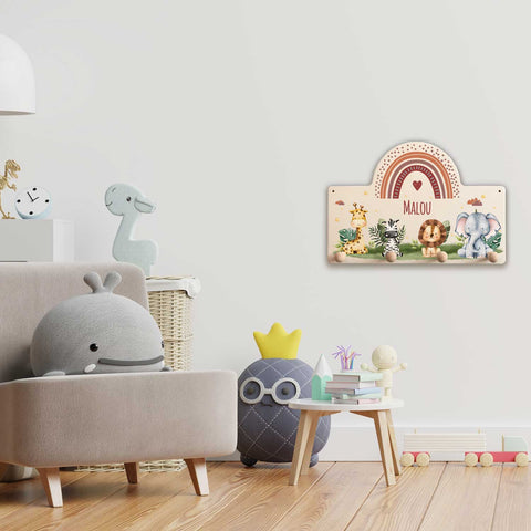 Personalisierte Garderobe fürs Kinderzimmer - mit Regenbogen für Mädchen und Jungen