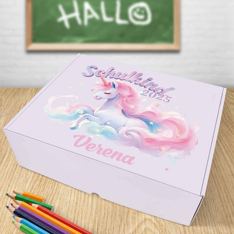 Personalisierte Geschenkbox - Schulkind Magisches Einhorn - Einschulung
