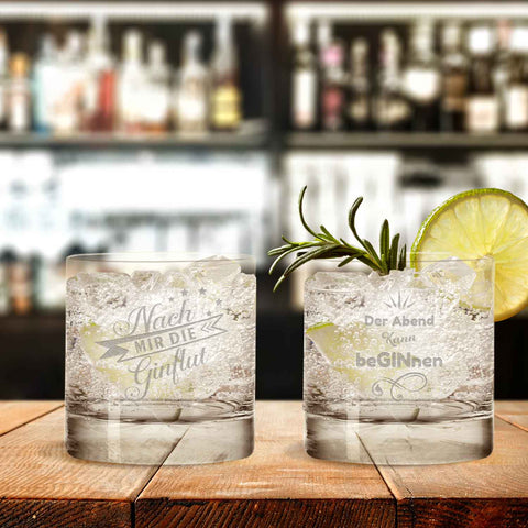 2er Set Montana GIN-Gläser "Nach mir die GINflut" & "Der Abend kann beGINnen"